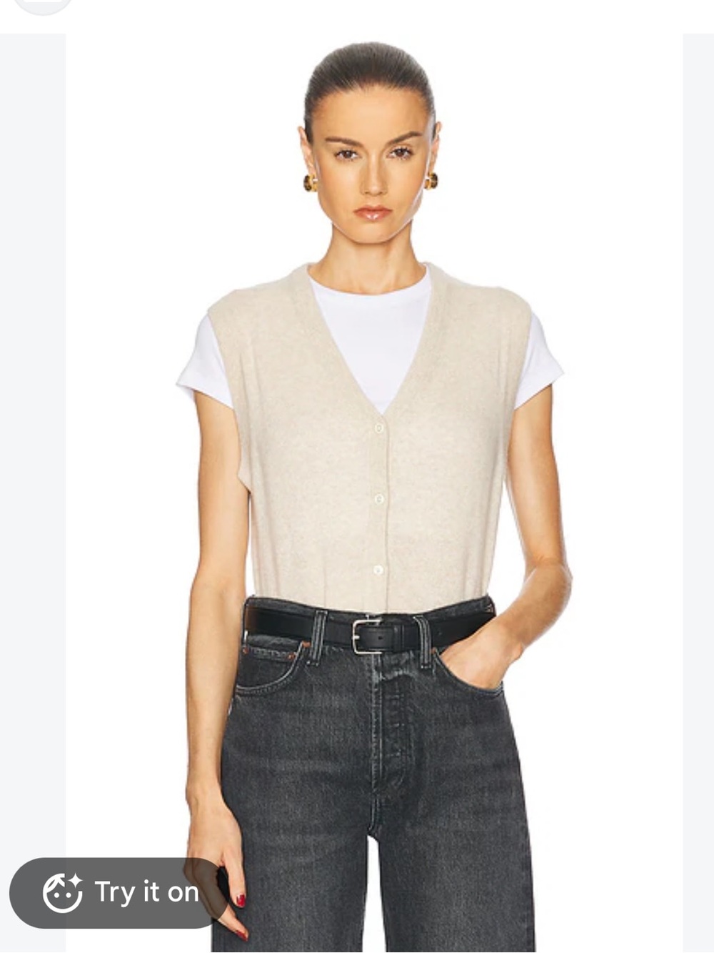 Eterne Elton Cashmere Button V-Neck Vest in Oatmeal